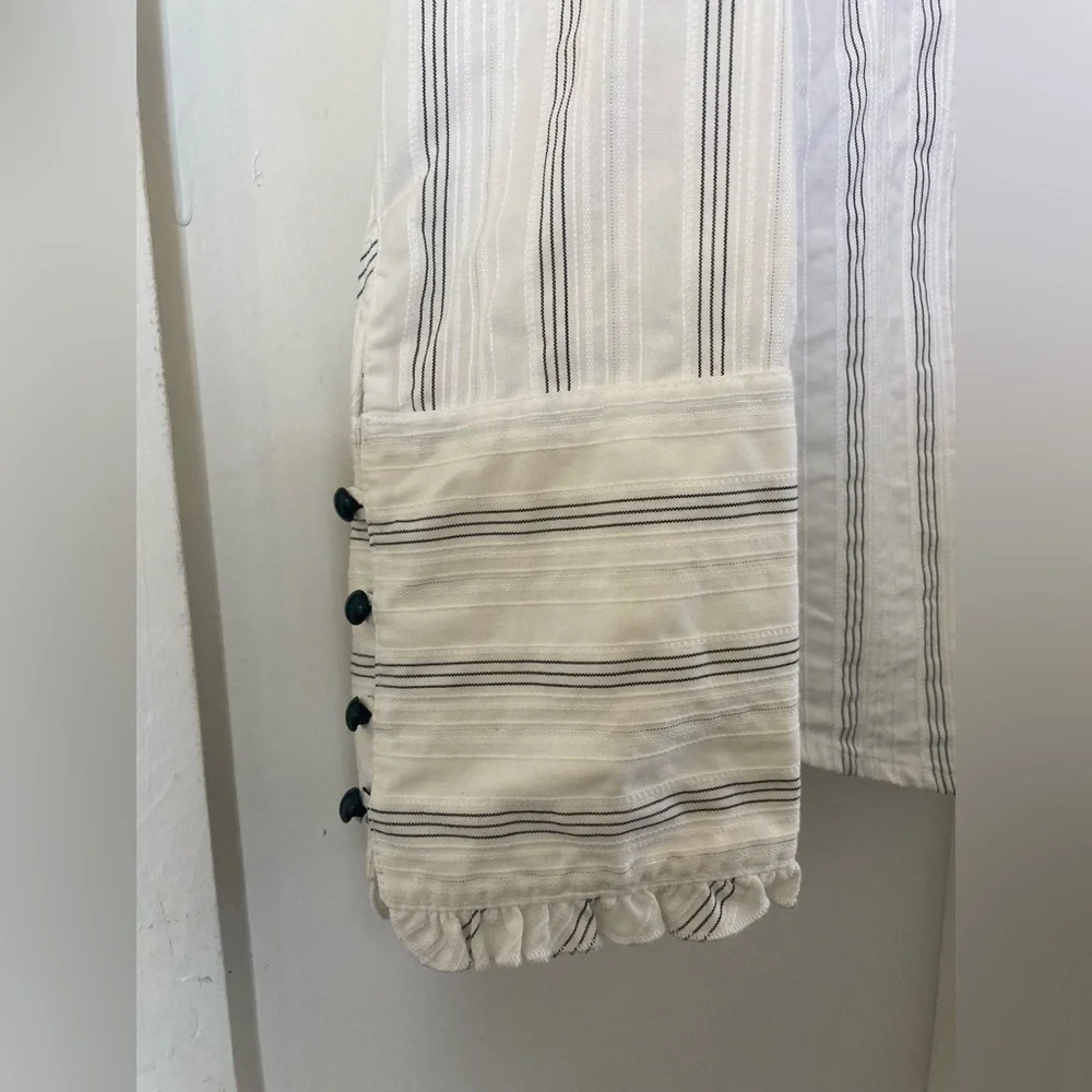 LANE Bryant ruffled popover blouse button cuffs striped